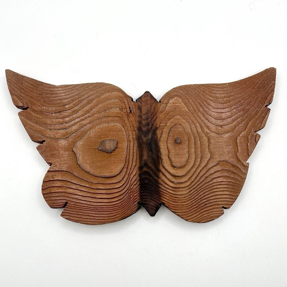 Vintage Hand Carved Wooden Butterfly Art Mid Century Boho Folk Decor MCM Cottage